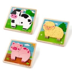 Bigjigs Toys Chunky Lift Out Puzzles - Pig-Cow-Sheep